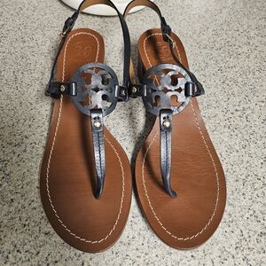 Tory Burch Black Miller Logo Thong Sandals